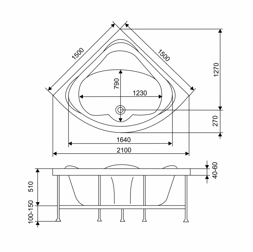 Ванна Угловая Amica "РЕМИНИ" 150х150 Белая фото 3