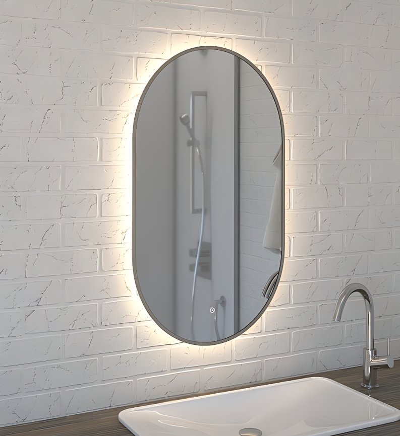 Зеркало Amica "737ск" 4000К 50*80 Овал Сенсор Золото Шампань фото 1